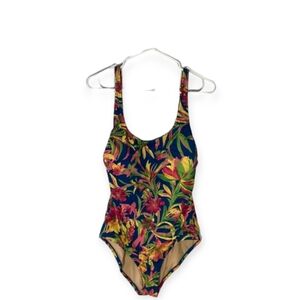 J crew scoop neck tropical floral tie back one piece swimsuit NWT  Size M